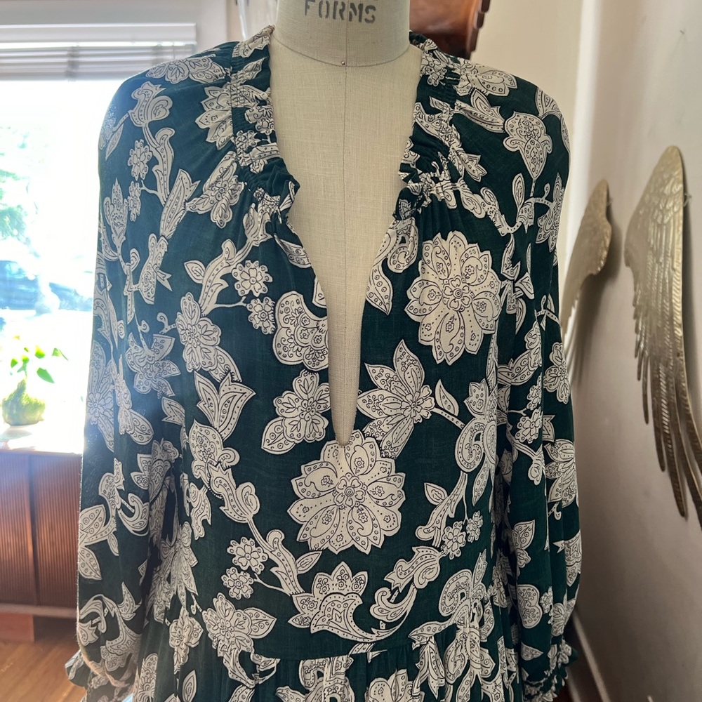 Zara Dark Green Floral Paisley Print Long Maxi Dress